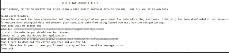 Valid Certificadora ransomware CrossLock